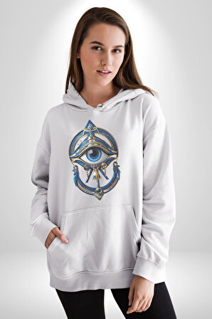 Altın Göz Horos Ra Gözü Kadın Erkek  Beyaz Kapüşonlu Sweatshirt Hoodie
