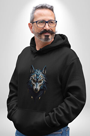 Mavi Kurt Robot  Kadın Erkek  Siyah Kapüşonlu Sweatshirt Hoodie