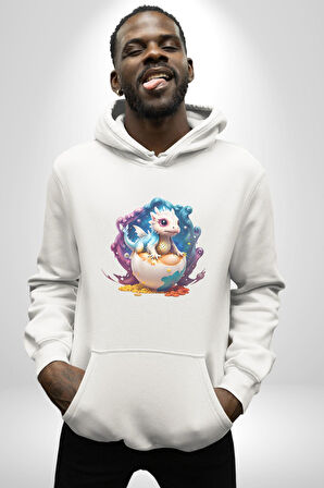 Sevimli Bebek Ejderha Elmas Yumurta Kadın Erkek  Beyaz Kapüşonlu Sweatshirt Hoodie
