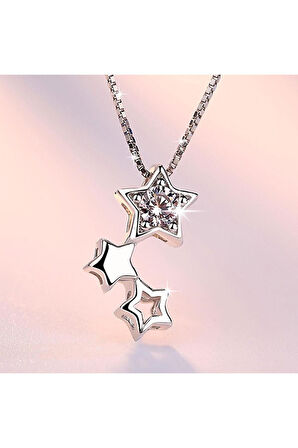 925 Ayar Zirkon Taşlı Yıldız Figürlü Gümüş Kolye Küpe Seti Hediyelik