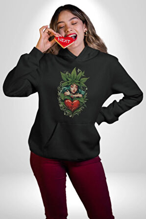 Kalp Parmak Kız Yeşillik Mutluluk Kadın Erkek  Siyah Kapüşonlu Sweatshirt Hoodie