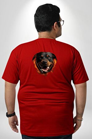 Rottweiler Ateşli Kafası Koca Kafa Büyük Beden Kırmızı Tişört Kadın Erkek Ünisex Sırt Baskılı