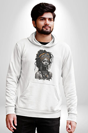 Afrikalı Kadın Sanat Siyahi  Kadın Erkek  Beyaz Kapüşonlu Sweatshirt Hoodie