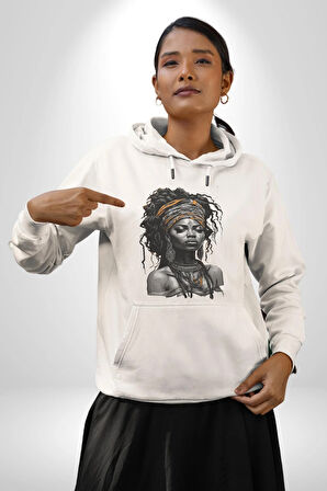 Afrikalı Kadın Sanat Siyahi  Kadın Erkek  Beyaz Kapüşonlu Sweatshirt Hoodie