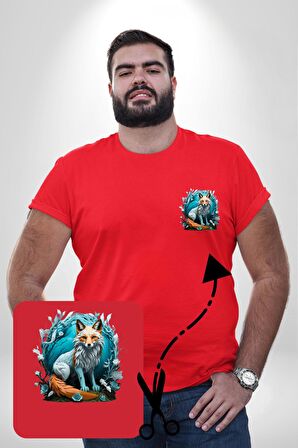 Beyaz Kurt Altın Maske Doğa  Kırmızı Büyük Beden Kadın Basic Minimal Baskılı Tişört