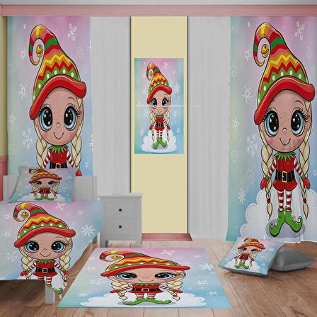 Cute cartoon Desenli Çocuk Odası Takım Perde (iki Kanat),Yatak Örtüsü,Yastık,Kırlent ,Halı,Tablo