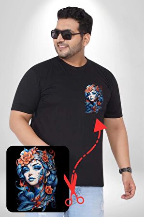 Kızlar modası Dövme Çiçek  Siyah Büyük Beden Kadın Basic Minimal Baskılı Tişört
