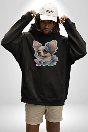 Chihuahua Köpek  Kadın Erkek  Siyah Kapüşonlu Sweatshirt Hoodie