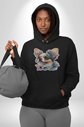 Chihuahua Köpek  Kadın Erkek  Siyah Kapüşonlu Sweatshirt Hoodie