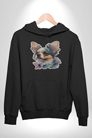 Chihuahua Köpek  Kadın Erkek  Siyah Kapüşonlu Sweatshirt Hoodie