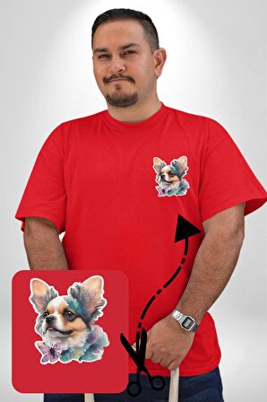 Chihuahua Köpek  Kırmızı Büyük Beden Kadın Basic Minimal Baskılı Tişört