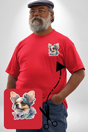 Chihuahua Köpek  Kırmızı Büyük Beden Kadın Basic Minimal Baskılı Tişört