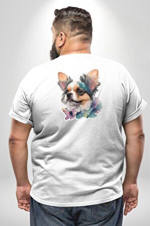 Chihuahua Köpek  Büyük Beden Beyaz Tişört Kadın Erkek Ünisex Sırt Baskılı
