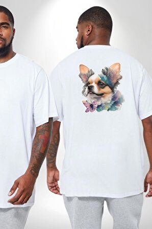 Chihuahua Köpek  Büyük Beden Beyaz Tişört Kadın Erkek Ünisex Sırt Baskılı