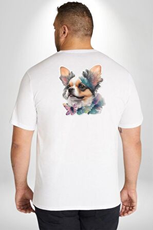 Chihuahua Köpek  Büyük Beden Beyaz Tişört Kadın Erkek Ünisex Sırt Baskılı