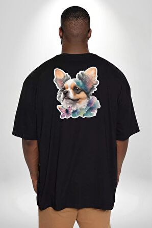 Chihuahua Köpek  Büyük Beden Siyah Tişört Kadın Erkek Ünisex Sırt Baskılı