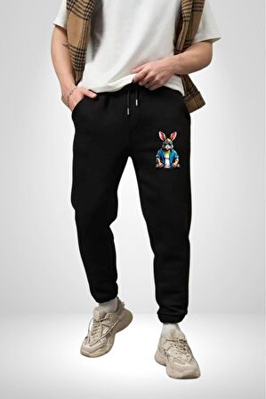 Halter Spor Güneş Gözlüüğü Tavşan Pamuklu 3 İplik Siyah Eşofman Altı Erkek Oversize Kesim Dijital Baskılı