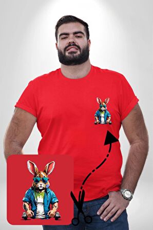 Halter Spor Güneş Gözlüüğü Tavşan Kırmızı Büyük Beden Kadın Basic Minimal Baskılı Tişört