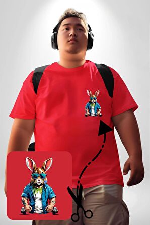 Halter Spor Güneş Gözlüüğü Tavşan Kırmızı Büyük Beden Kadın Basic Minimal Baskılı Tişört