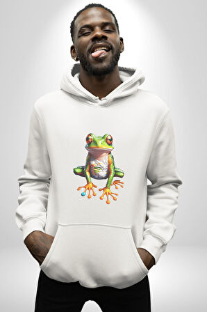 Frog Kurbağa Prens  Kadın Erkek  Beyaz Kapüşonlu Sweatshirt Hoodie