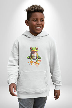 Frog Kurbağa Prens  Kadın Erkek  Beyaz Kapüşonlu Sweatshirt Hoodie