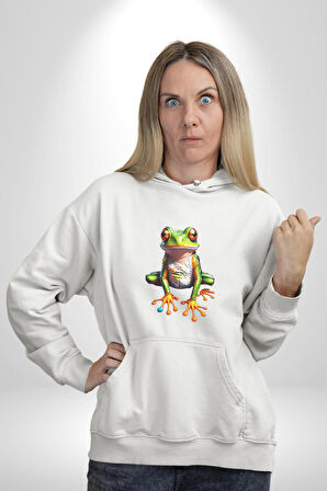 Frog Kurbağa Prens  Kadın Erkek  Beyaz Kapüşonlu Sweatshirt Hoodie