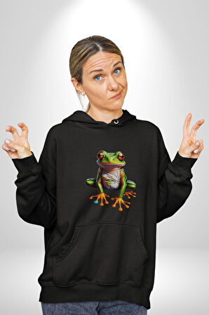 Frog Kurbağa Prens  Kadın Erkek  Siyah Kapüşonlu Sweatshirt Hoodie