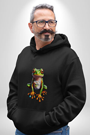 Frog Kurbağa Prens  Kadın Erkek  Siyah Kapüşonlu Sweatshirt Hoodie