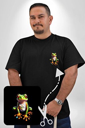 Frog Kurbağa Prens  Siyah Büyük Beden Kadın Basic Minimal Baskılı Tişört