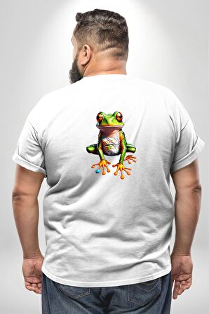 Frog Kurbağa Prens  Büyük Beden Beyaz Tişört Kadın Erkek Ünisex Sırt Baskılı