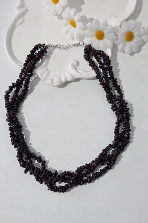 SERTİFİKALI GRANAT, GARNET, LAL KIRIKTAŞ DOĞALTAŞ KOLYE ( 3 SIRA )