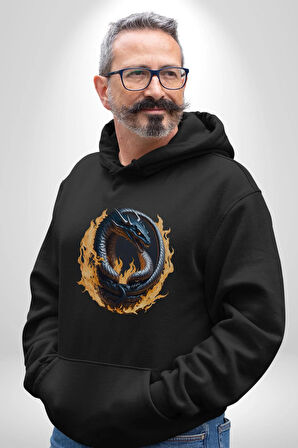 Ejderha Ateşli Top Kadın Erkek  Siyah Kapüşonlu Sweatshirt Hoodie