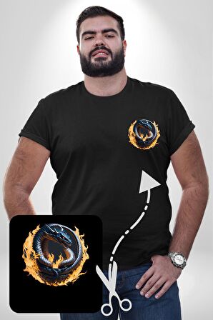 Ejderha Ateşli Top Siyah Büyük Beden Kadın Basic Minimal Baskılı Tişört
