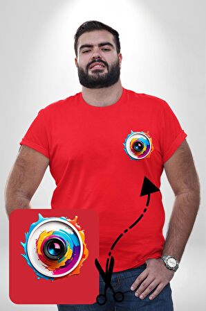 Fotoğraf Makinesi Camera Lens  Kırmızı Büyük Beden Kadın Basic Minimal Baskılı Tişört
