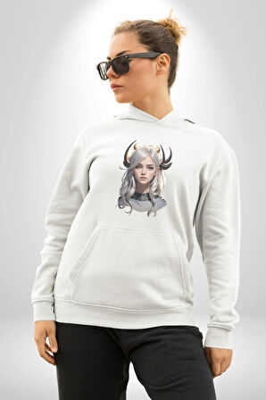 Koç Kadın Savaşcı Kadın Erkek  Beyaz Kapüşonlu Sweatshirt Hoodie