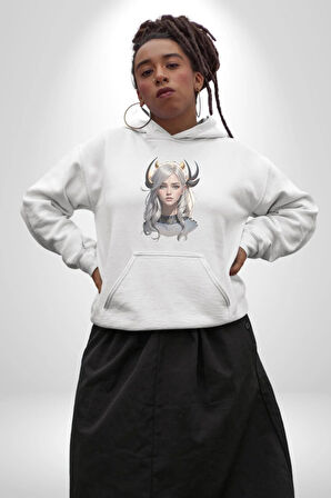Koç Kadın Savaşcı Kadın Erkek  Beyaz Kapüşonlu Sweatshirt Hoodie
