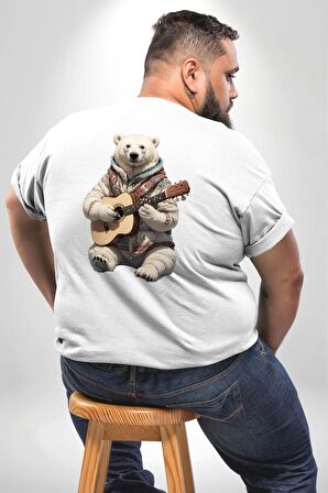 Kutup Ayısı Gitar Polar Çeket Büyük Beden Beyaz Tişört Kadın Erkek Ünisex Sırt Baskılı