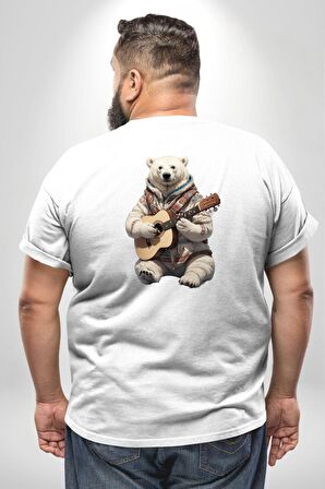 Kutup Ayısı Gitar Polar Çeket Büyük Beden Beyaz Tişört Kadın Erkek Ünisex Sırt Baskılı