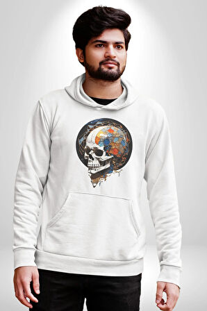 Kuru Kafa Kristal  Kadın Erkek  Beyaz Kapüşonlu Sweatshirt Hoodie