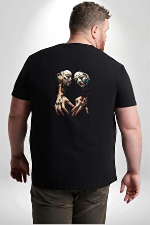 Yüz Yüze Ellerin  Uyumu Büyük Beden Siyah Tişört Kadın Erkek Ünisex Sırt Baskılı
