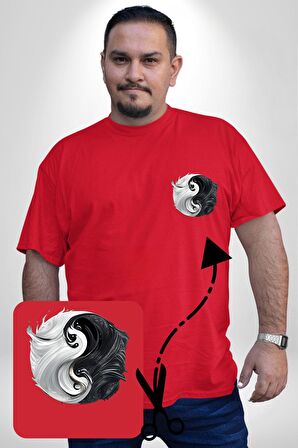 Kırmızı Beyaz Ying Yang Kırmızı Büyük Beden Kadın Basic Minimal Baskılı Tişört