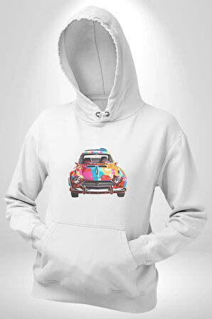 Peugeot 144 Renkli Orijinal Araba  Kadın Erkek  Beyaz Kapüşonlu Sweatshirt Hoodie