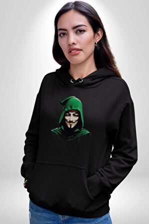 Vendetta Bilgisayar Hacker Anonymous Kadın Erkek  Siyah Kapüşonlu Sweatshirt Hoodie