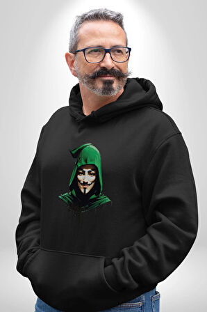 Vendetta Bilgisayar Hacker Anonymous Kadın Erkek  Siyah Kapüşonlu Sweatshirt Hoodie