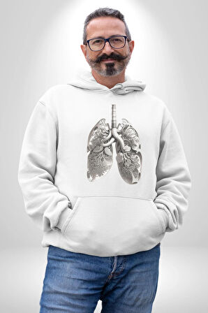 Porselen Akciğer Çiçekler Açmış Kadın Erkek  Beyaz Kapüşonlu Sweatshirt Hoodie