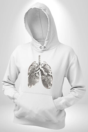 Porselen Akciğer Çiçekler Açmış Kadın Erkek  Beyaz Kapüşonlu Sweatshirt Hoodie