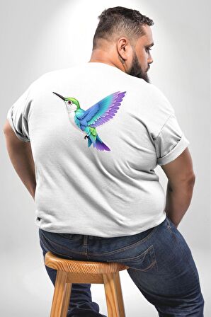 Sinek Kuşu Renkli Büyük Beden Beyaz Tişört Kadın Erkek Ünisex Sırt Baskılı