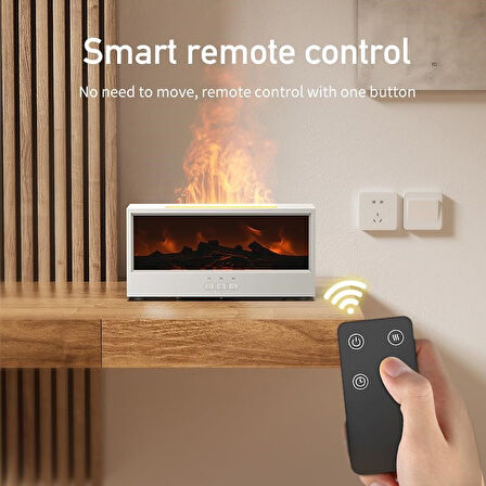 Beyaz Renk Şömine Görünümlü 7 Renk Alev Efektli Aromaterapi Difüzörü  150 ml