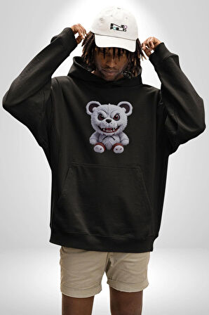 Freddy Korkunç Ayı Kadın Erkek  Siyah Kapüşonlu Sweatshirt Hoodie