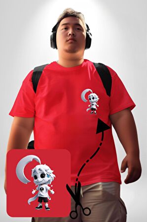 Japon Anime Baruto Momoshiki  Kırmızı Büyük Beden Kadın Basic Minimal Baskılı Tişört